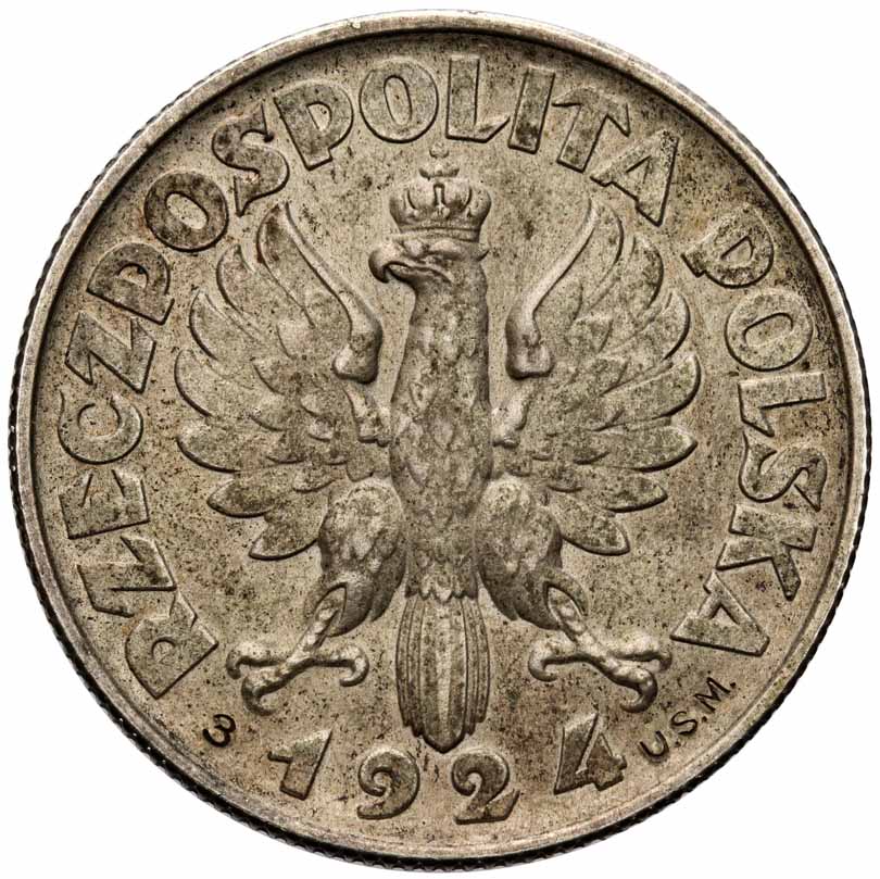 ll RP. 2 złote 1924 głowa kobiety z kłosami, bez napisu PRÓBA, srebro, Filadelfia